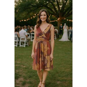 Sigrid Olsen Fan & Creased 100% Silk Dress Lined Floral Goddess Size 8